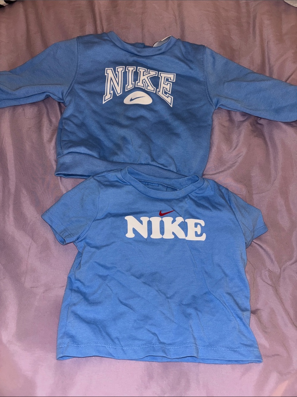 Nike Kids Blue Logo Tee and Sweatshirt Set with White Lettering